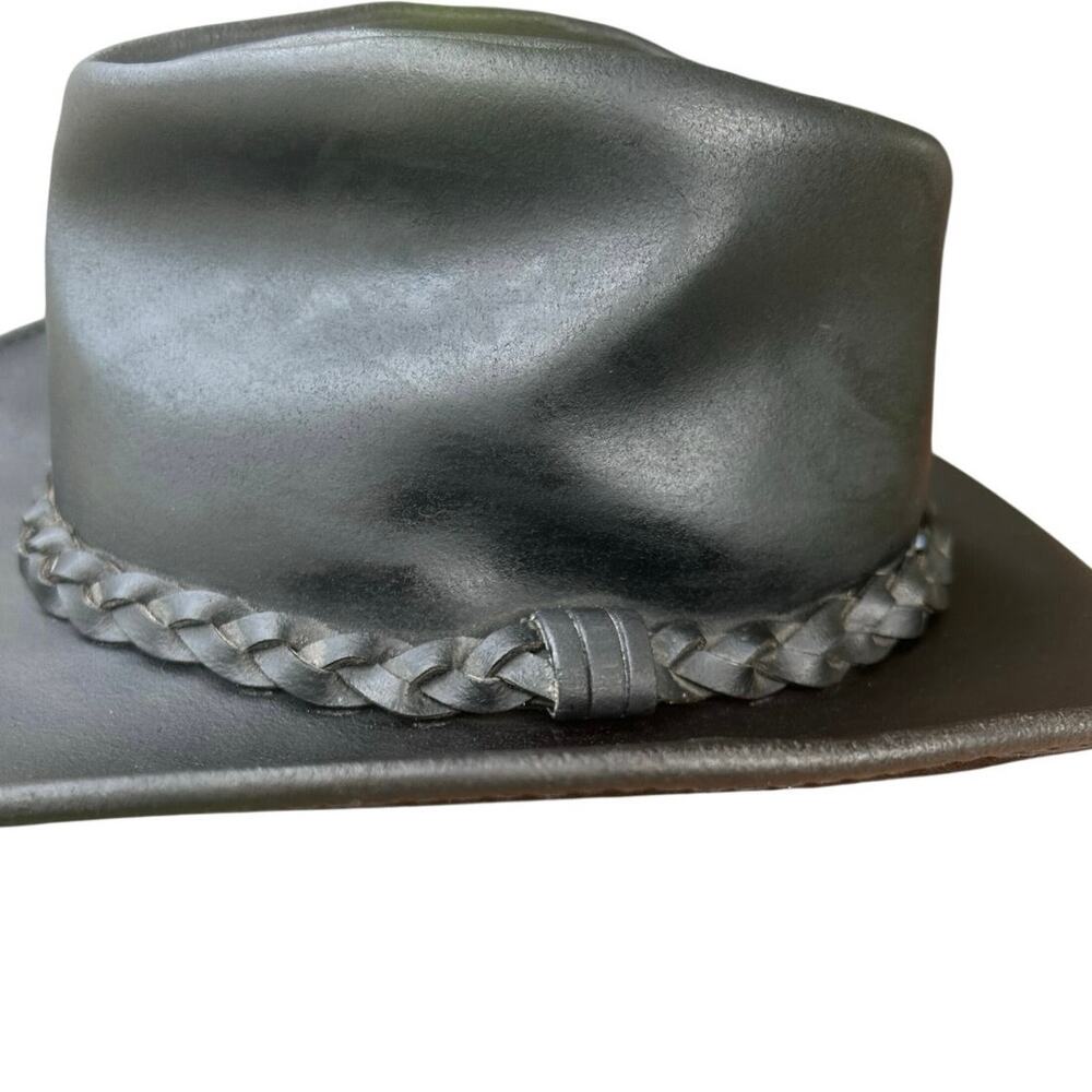 HatQuarters USA Black Leather Cowboy Hat Medium Western Braided Band - Picture 2 of 6